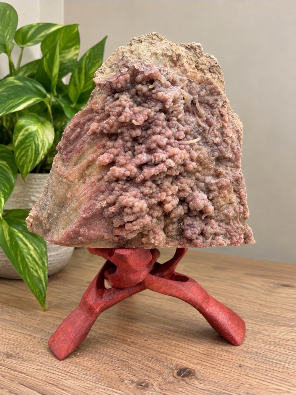 Large Botryoidal Crystal Specimen | Wooden Stand
